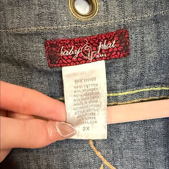 Baby Phat Y2K vintage blue denim vest with fur and gold eyelet details - Picture 2 of 3